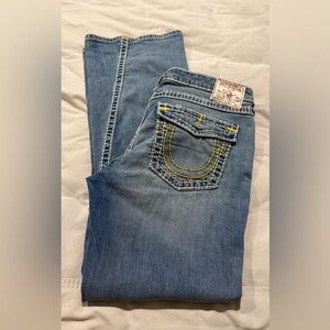 True Religion Women's Flare Jeans with White and Yellow Stitching